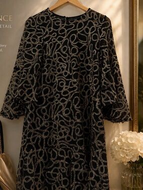 Jessica Howard Black Dress with Silver Swirl Pattern
